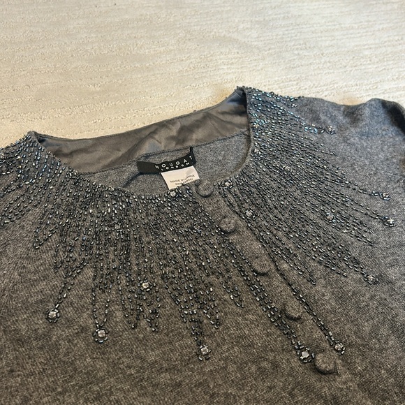 Nougat London cashmere angora wool blend beaded button down cardigan sweater S - Picture 3 of 8